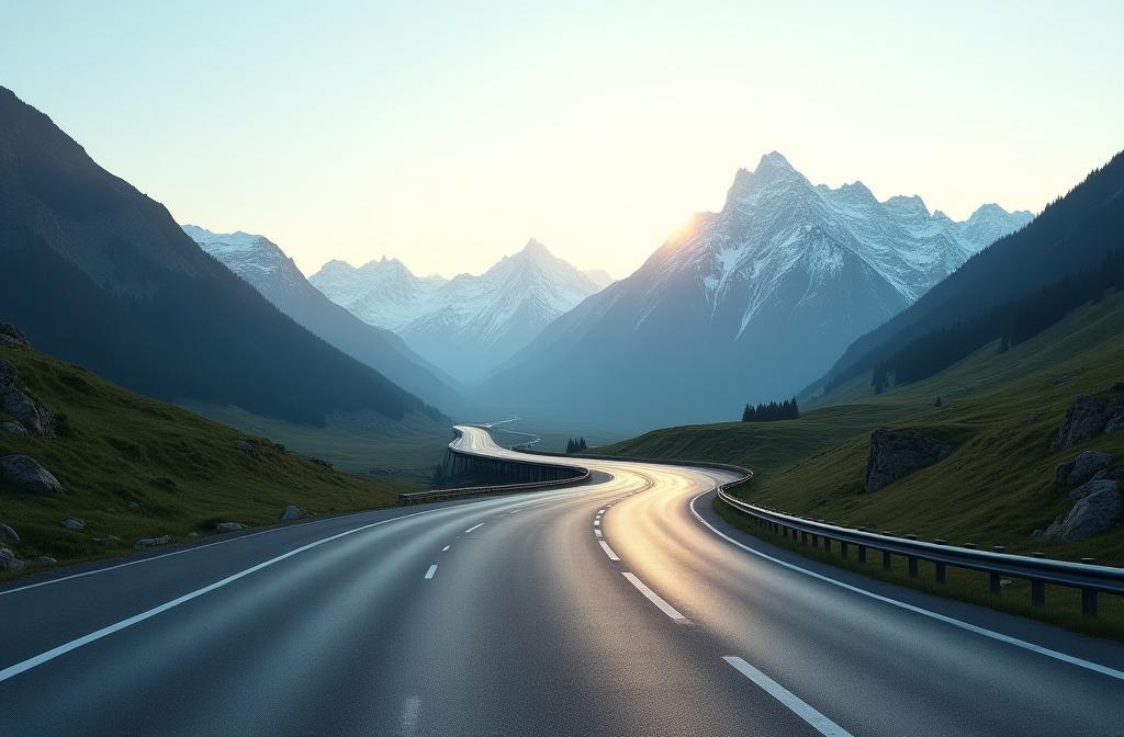 Modern highway infrastructure with mountain background in Austria